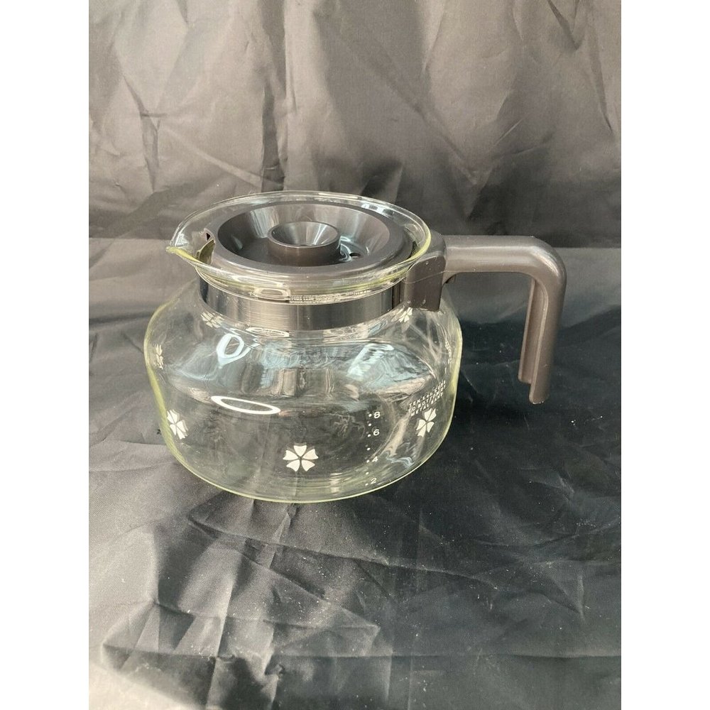 Mr Coffee 8-10 Cup Replacement Glass Carafe Pot Brown Handle Lid Flower Retro